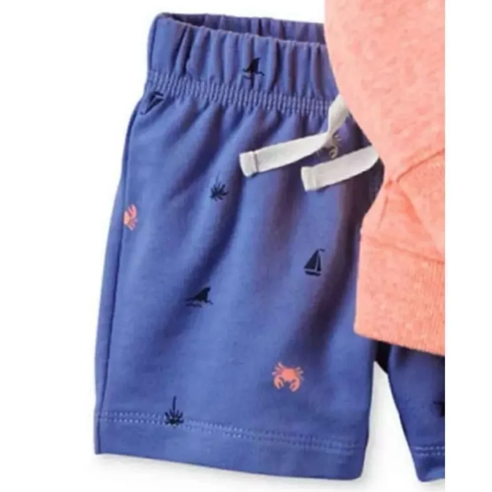NWT 24 Months Carter's Boy's/ Girl's Orange Blue 3-Pc Hoodie Bodysuit Shorts Set